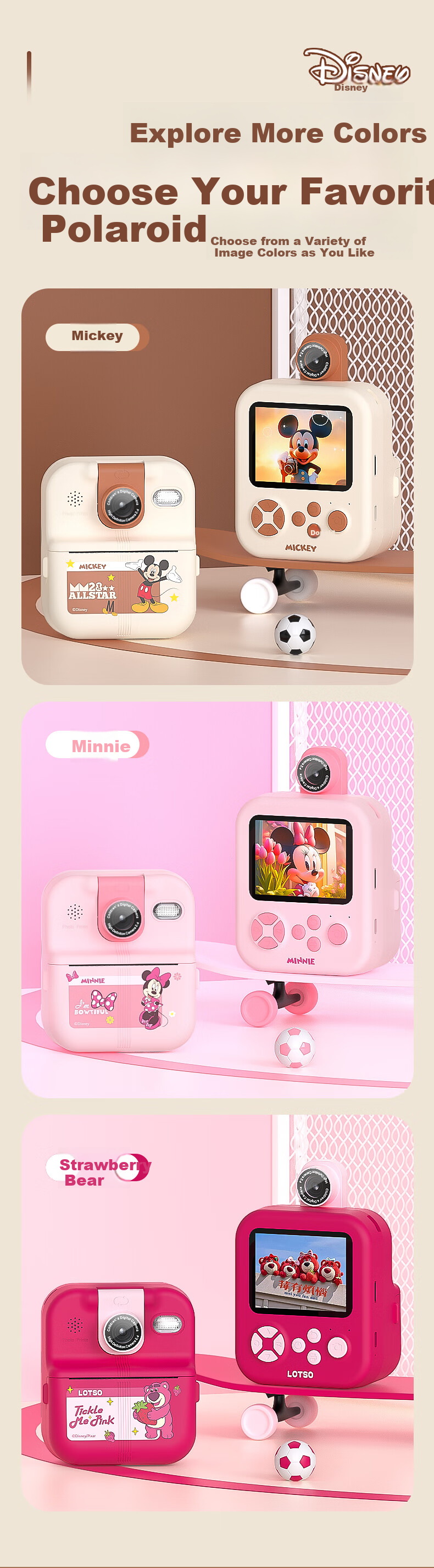 Disney Children's Camera, Instant Print Error Printer for Students, Photo-Taking Travel-Specific Camera, Doodle Colorful Gift for Boys And Girls' Birthday Toys, HD02 Mickey Mouse 12
