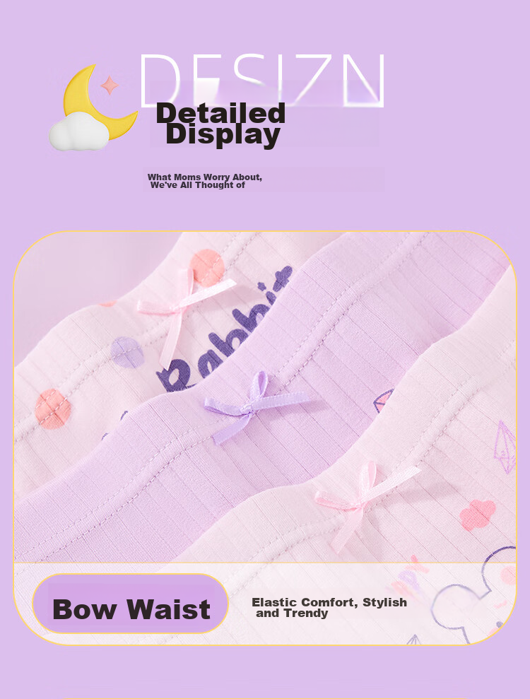 LangSha Children's Underwear, Girls' Underwear, 5A Antibacterial, Pure Cotton Boyshorts for Young Girls, 4-Pack, Kite And Little Rabbit Design, Size 140 12