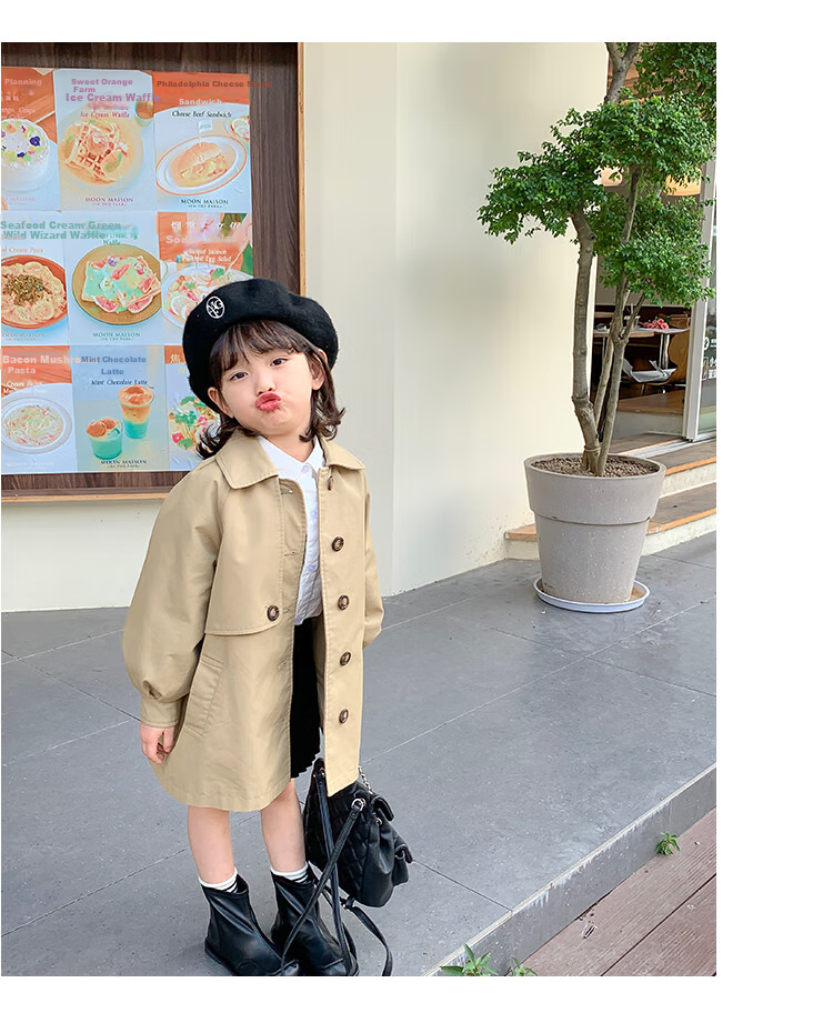 Budinghalu Girls' Jacket, Spring And Autumn Style, Children's Fashionable Versatile Windbreaker, Mid-Length, for Older Children, Casual Korean-Style Top, Trendy 18
