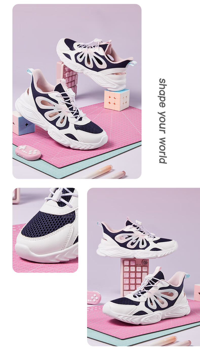 XTEP Children's Shoes for Girls, Big Kids Butterfly Wing Decoration with Tail Buckle Casual Shoes, Snow Purple, Size 38 8