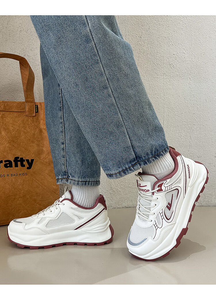 Warrior Women's Dad Sneakers Spring New Casual Comfortable Sports Shoes Beige Rose Red Size 35 (225mm) 16