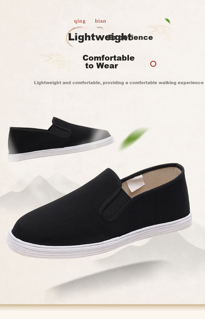 GUOLUOFEI Handmade Beijing Cloth Shoes with Thousand-Layer Sole, Breathable And Comfortable Slip-On Casual Shoes for Middle-Aged And Elderly, Black, Size 40 5