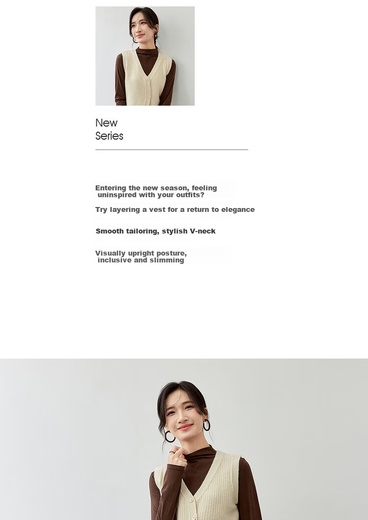 Sentubila Autumn Layered Vest, V-Neck Curved Placket, Single-Breasted Short Sleeveless Waistcoat 2