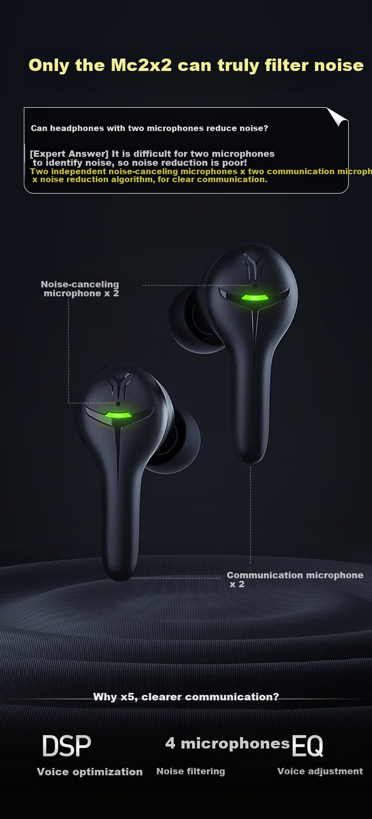 IGene [4 Microphone Gaming Enhanced Version] Bluetooth In-Ear Wireless Headset for Esports, Zero Delay, Noise Reduction, High-Quality Sound, Long Battery Life, Compatible with Apple, Huawei, Xiaomi 4