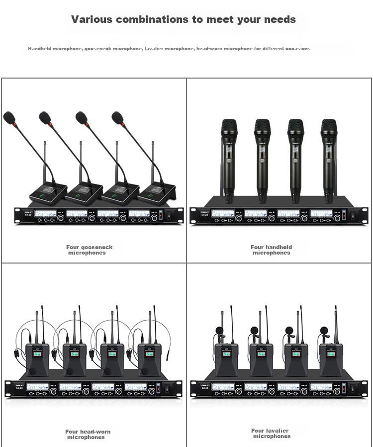 SHILE SH-20 Adjustable Frequency Version Wireless Microphone System with Four Gooseneck Handheld Microphones And Optional UHF Conference Microphones, Two Handheld And Two Gooseneck Microphones 3