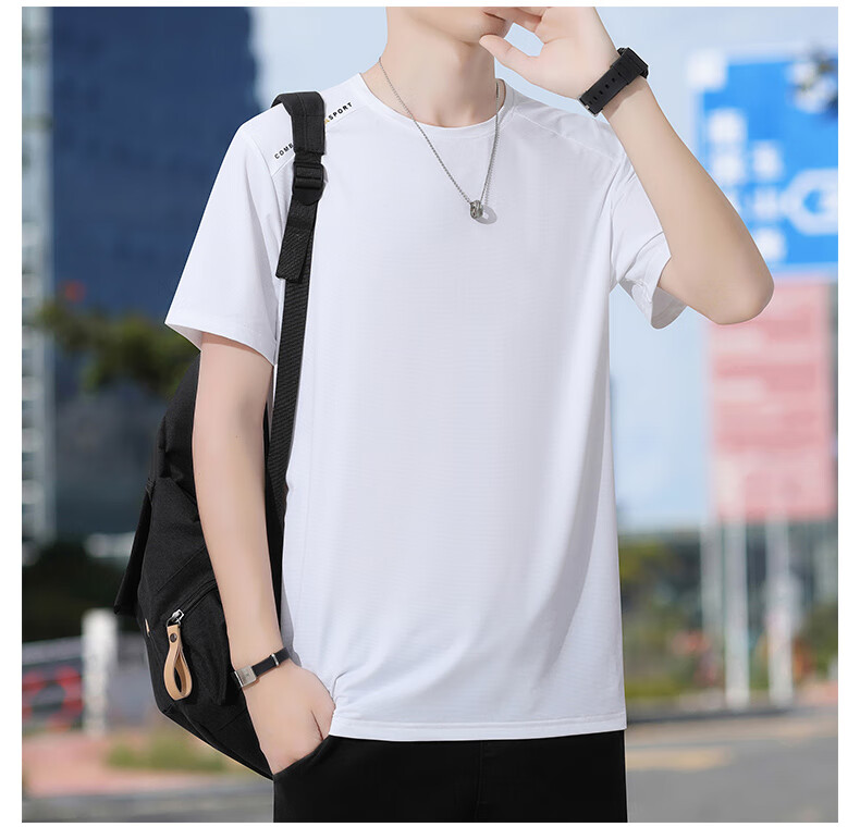ROMON Men's Short Sleeve T-Shirt Summer Trendy Ice Silk Feel Versatile Business Casual Breathable Base Shirt LY7 Black 4XL 11