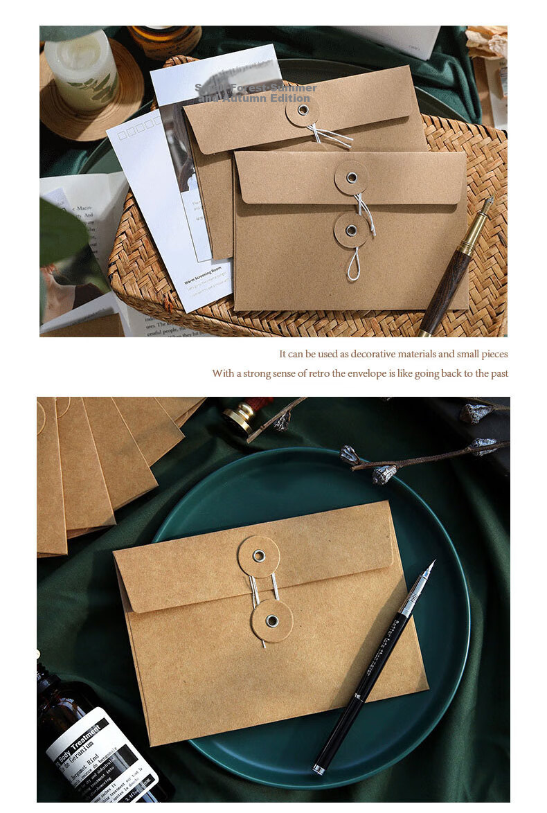 Shiluode Large Vintage Kraft Paper Envelope Gift Bags, Thickened Twine-Wrapped Receipt Storage Bags, Artistic Letter And Postcard Packaging Bags, Set of 10 3
