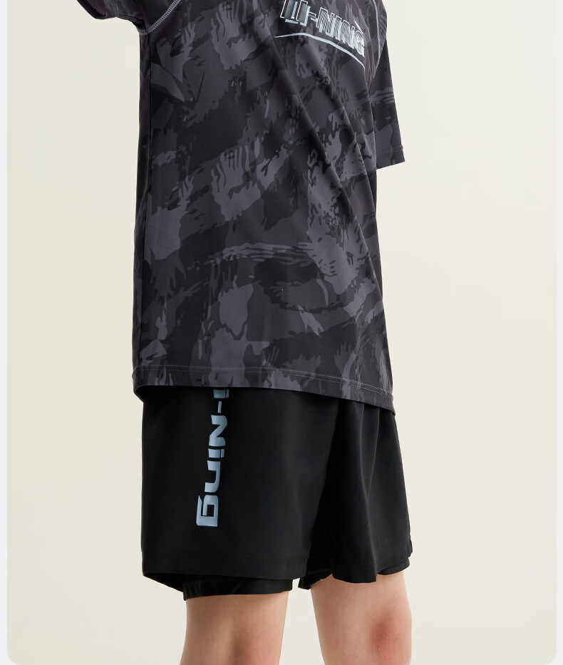 Li-Ning Children's Swimwear, Boys' Swimsuit for Older Kids, Youth Two-Piece Surfing Suit, Swimming Trunks, 8132 Black, Size 160 3