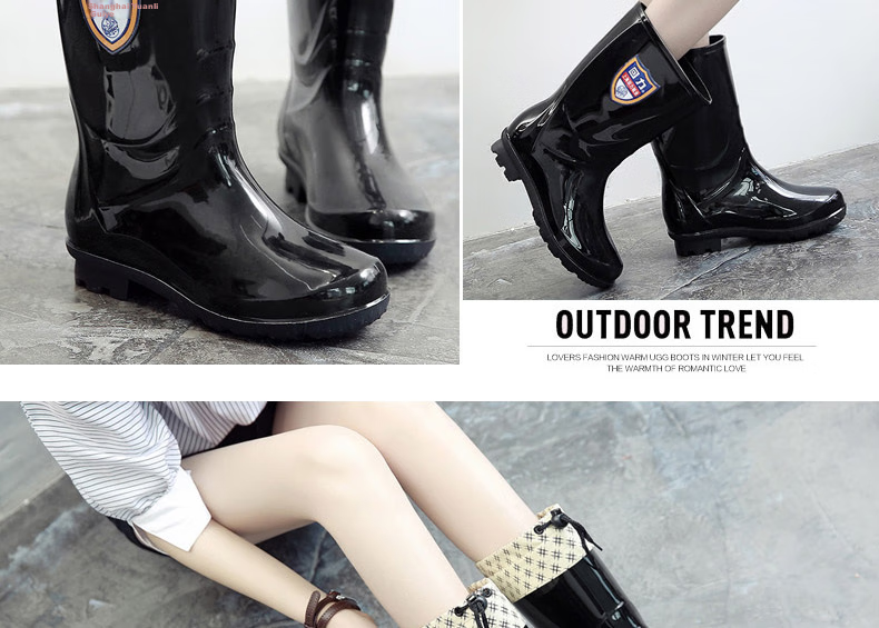 Warrior Women's Fashionable Adult Rain Boots, Waterproof Shoes, Rubber Shoes, Overshoes, Water Boots HXL63-B, Shibanjia High-Top, Size 38 14