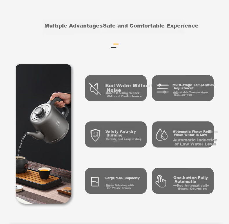 FUNORK Pure Titanium Fully Automatic Electric Kettle with Water Inlet, Tea Table Kettle, Specialized All-In Tea Table And Coffee Table for Brewing Tea, Electric Tea Stove RY-D4 2