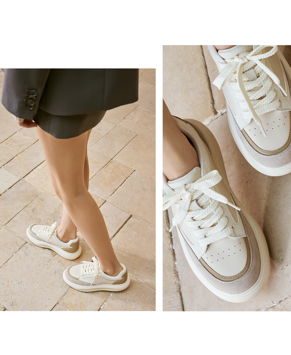 73Hours Zhao Liying Same Style Women's Shoes, Bear Plush Toy, 2025 Autumn New Style, Flat Color-Block Lace-Up Round Toe Casual Shoes 9
