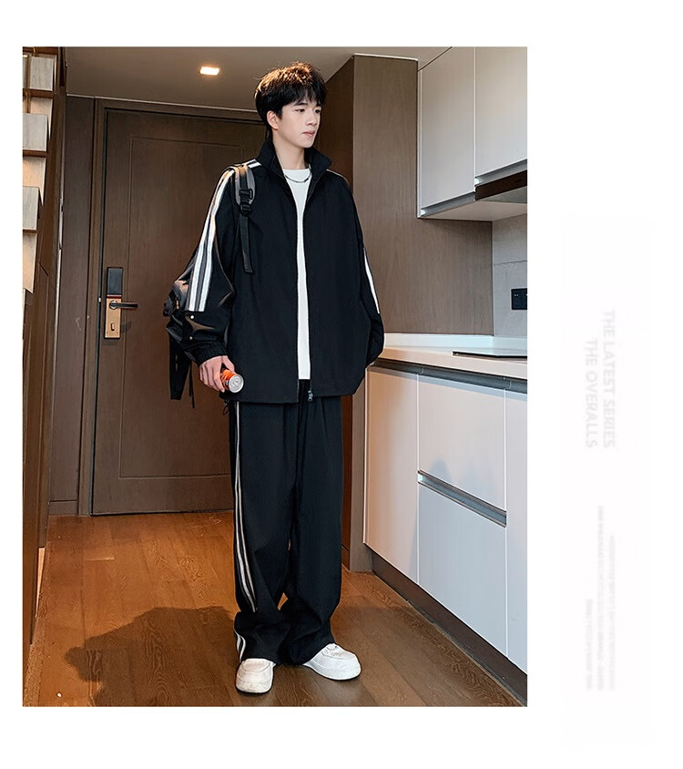 Dingfengbaoluo Men's Autumn Winter Sports Casual Set Trendy Stand Collar Zip-up Jacket Loose Fit Outfit K02 Starry Gray L 1