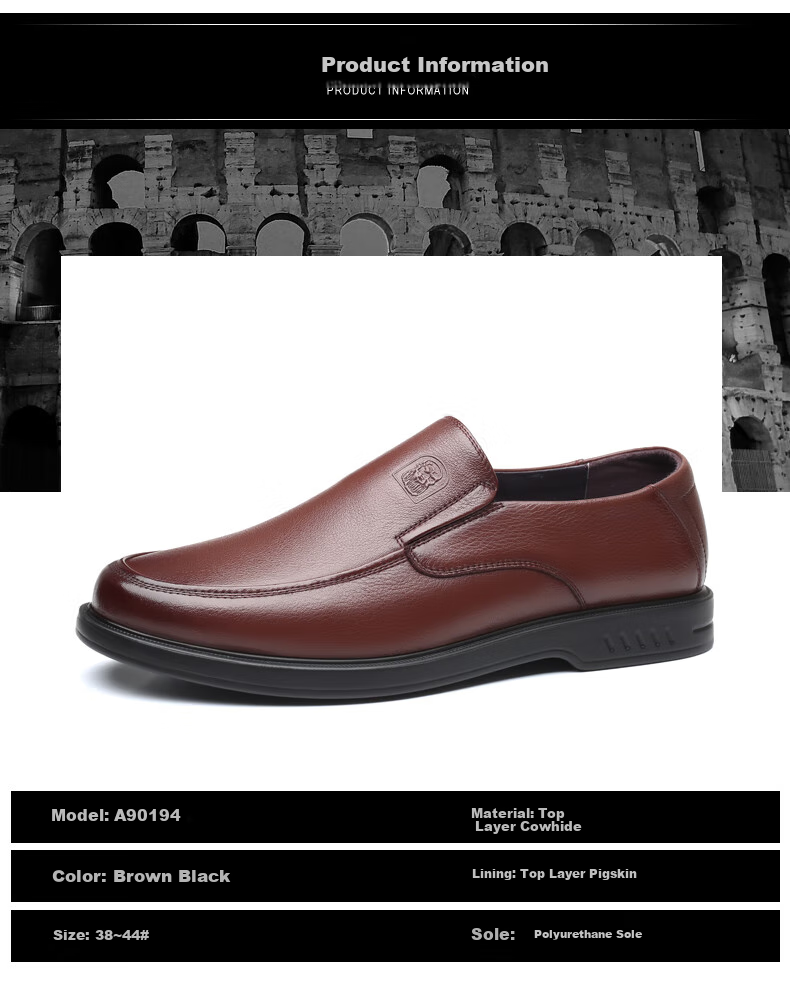 LAORENTOU Men's Leather Shoes, Business Comfortable Slip-On Shoes, Soft-Soled Driving Shoes, Lightweight Dad Soft Leather Shoes, A90194, Black, Size 41 7