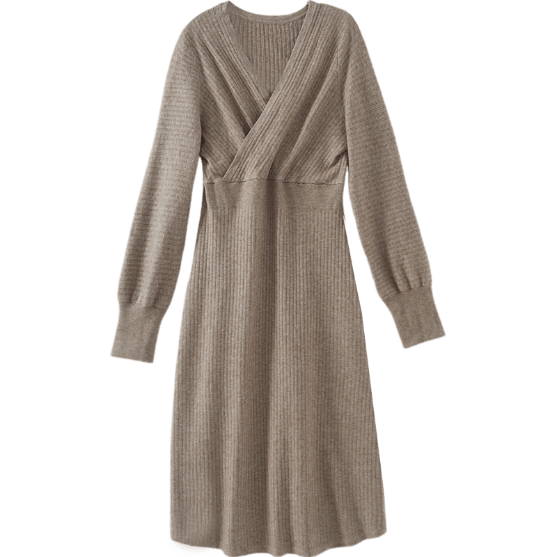 Dme [Lainviliyue] Spring And Autumn Cloud-Soft Elegant V-Neck Cross-Waist A-Line Bodycon Women's Dress