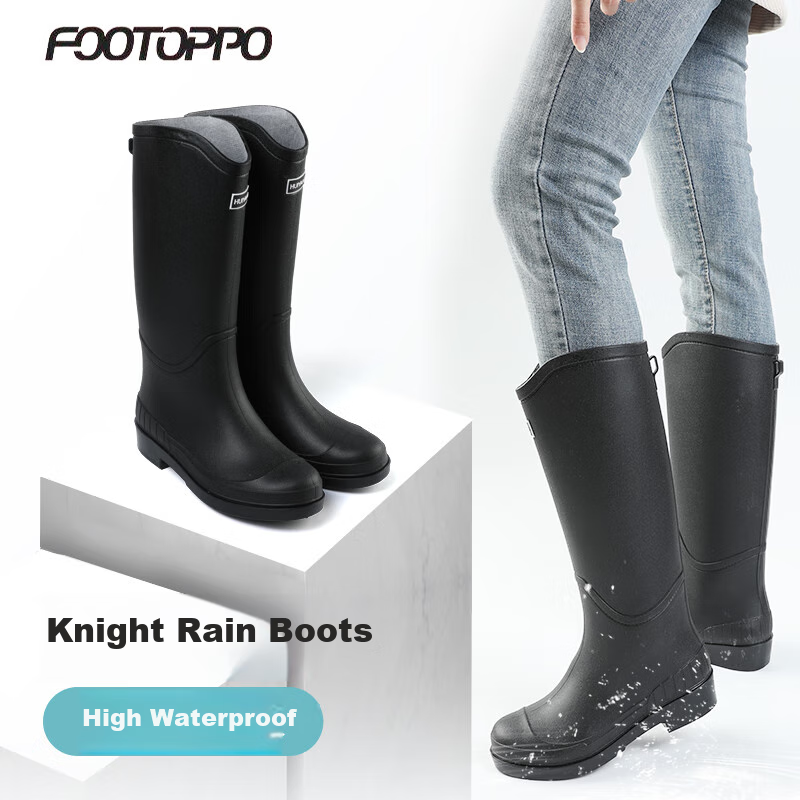 FOOTOPPO Tall Rain Boots for Women, High-Top Waterproof Shoes, Non-Slip Rubber Boots, Adult Waterproof Tall Rain Boots