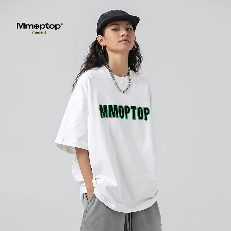 Мужская футболка MMOPTOP Trendy Loose Casual с коротким рукавом, летняя хлопковая футболка с принтом для пары, M0024, Белый, 2XL