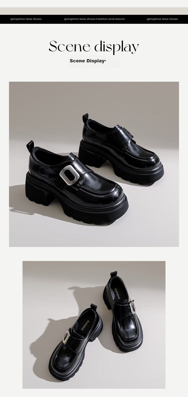 DAPHNE Thick-Soled Loafers for Women, Spring And Autumn Vintage Black Leather Shoes, Slimming JK Flats Mary Jane Shoes, Brown, Size 36 13
