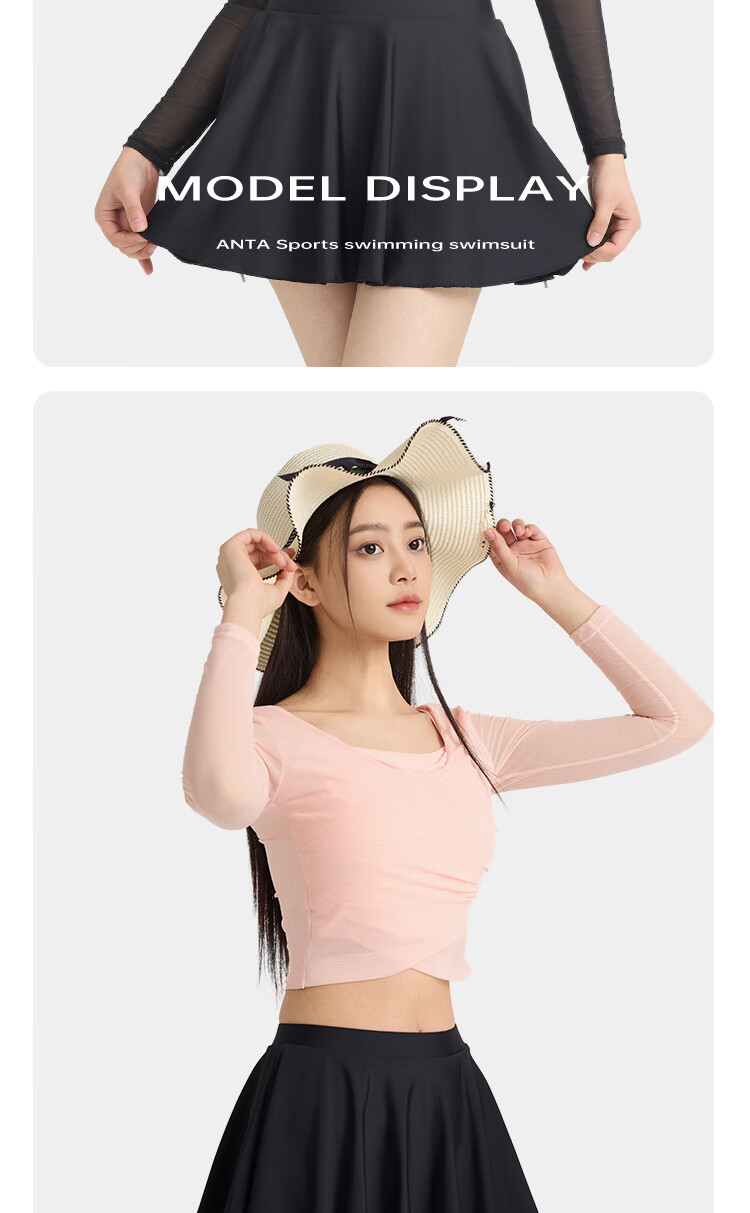 ANTA Women's Slim Waist Two-Piece Long Sleeve Swimsuit 2025 Vacation Hot Spring Slimming Conservative Swimwear M 14