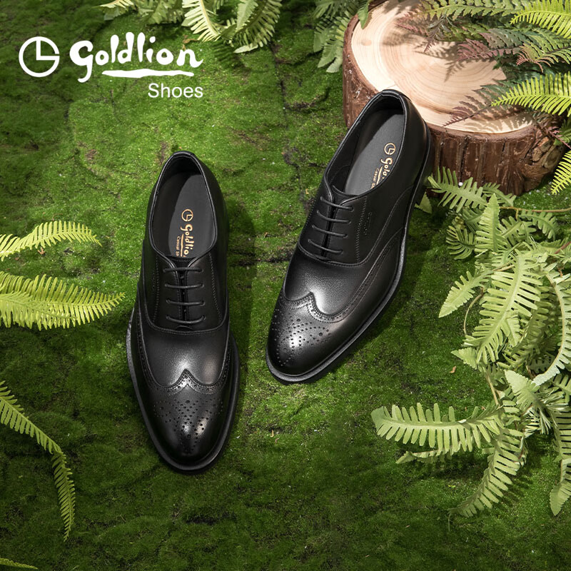 Goldlion Men's Formal Leather Shoes, Fashionable Men's Brogue Shoes, Business Comfortable Oxford Shoes, 58023068101A, Black, Size 38