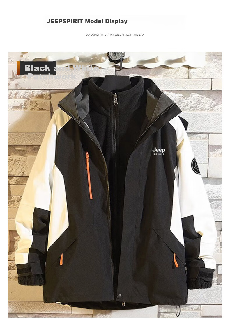 JEEP SPIRIT Men's Spring Jacket, Three-In Detachable Windproof Coat, Navy Blue Solid Color, 3XL 6