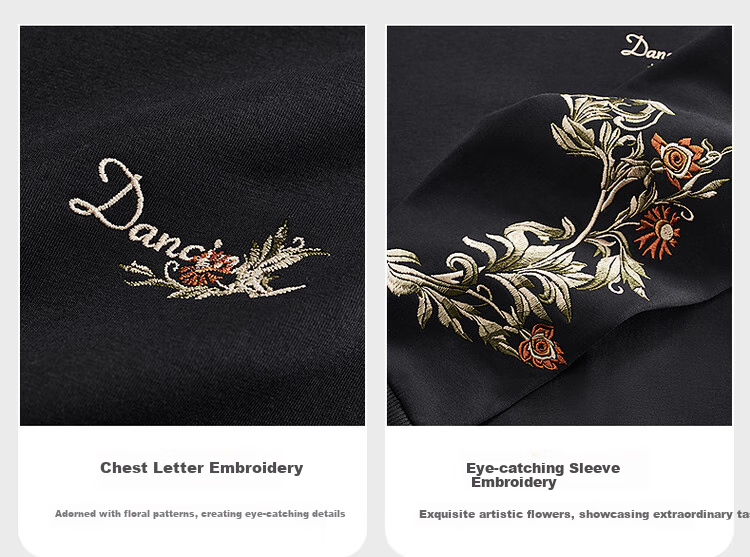 DANCING WOLVES [Fleece-Lined & Heavy Embroidery] Autumn And Winter National Trend Embroidered Crewneck Warm Men's Sweatshirt, 706 Light Khaki, Size 180 2