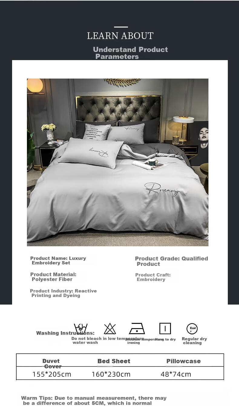 Grace 7A Antibacterial Brushed Bedding Set, Three-Piece Single Dormitory Bed Sheet And Duvet Cover, 1.5*2 Meters, for 1.2m Bed, Plain Blue 10