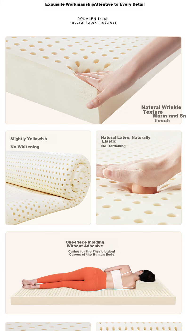 POKALEN Thai Natural Latex Mattress, Made in Thailand, Original Import, 95% Pure Natural High Content 16