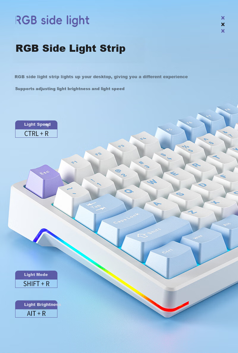 HP GK100 Wired Backlit Mechanical Keyboard 104-Key Full-Size Gaming Office Ergonomic Computer Peripheral Side-Printed White Light Blue Switch 7