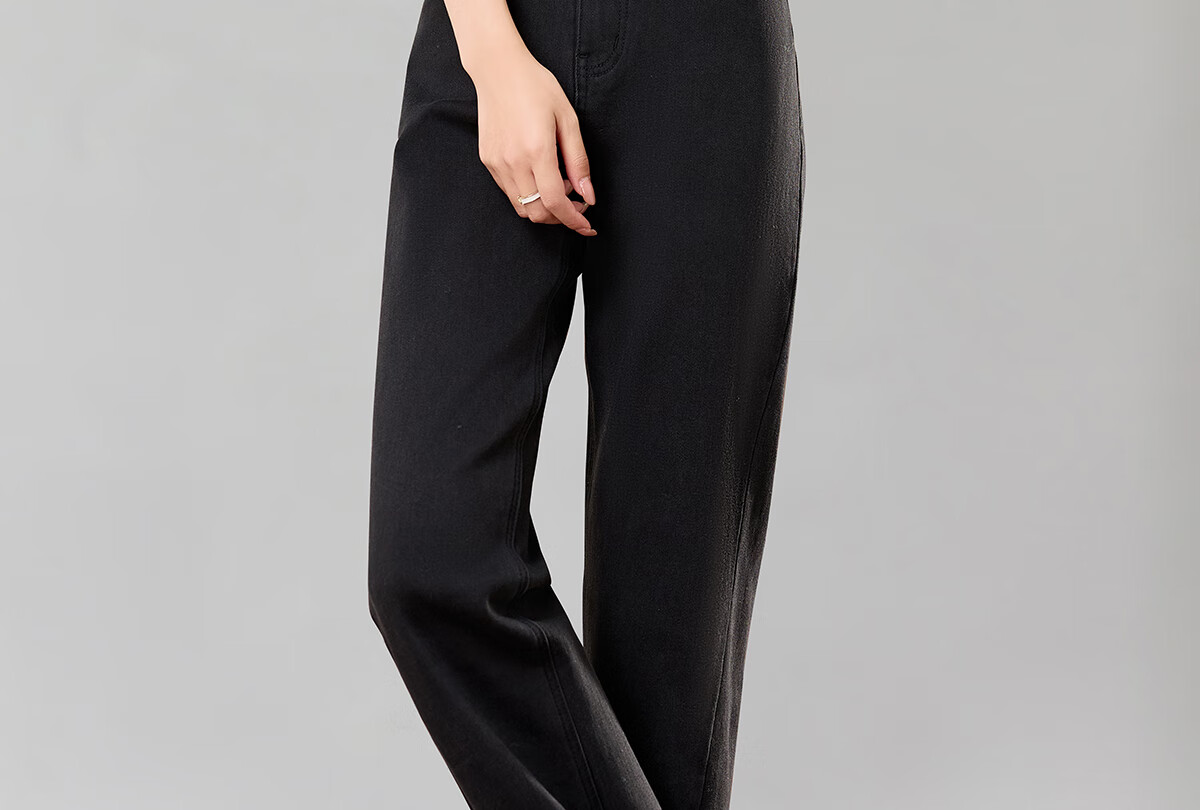 PinCai Women's Cropped Jeans, Petite Size, Solid Color, Slim Fit, High-Waisted, Stretchy, Side Slit, Straight-Leg Casual Pants P12KN1978 30