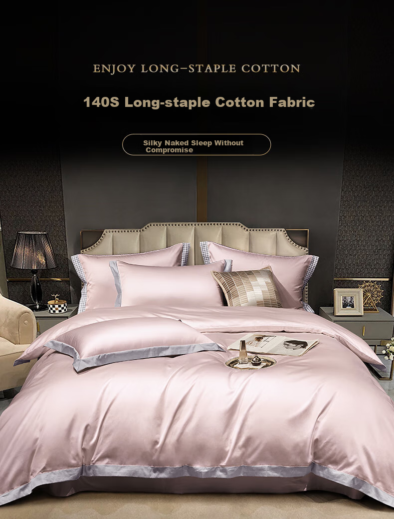 BEYOND Home Textiles, 140 Thread Count Pima Cotton Four-Piece Set, Pure Luxury Sateen Double Bedding Set, Pure Cotton Duvet Cover And Bedsheet, Gift Box Packaging, 180cm 1