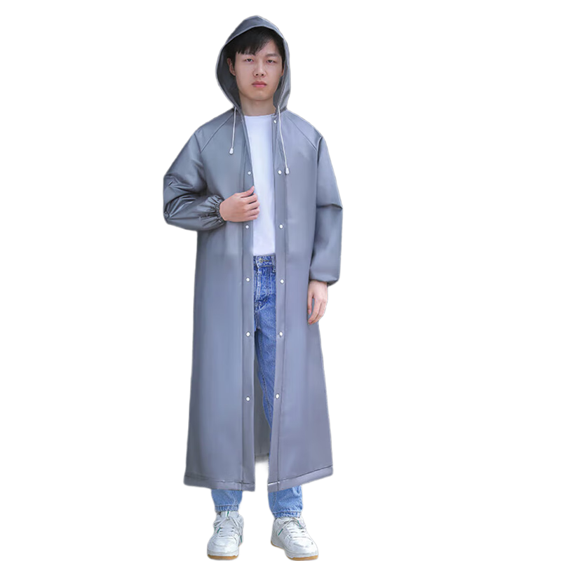 Jtrip Reusable Adult Raincoat Poncho Thickened Semi-Transparent Travel Raincoat with Hood for Men And Women, Gray