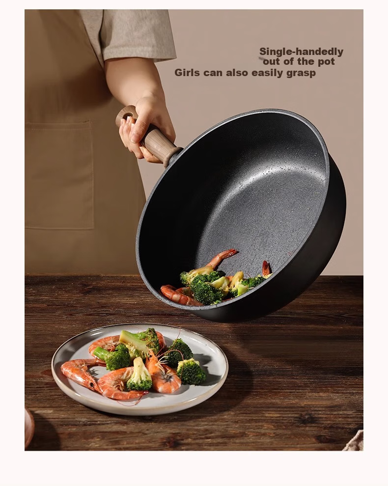CaROTE Non-Stick Wok for Home Cooking, Suitable for Induction And Gas Stoves, Titanium Pan, Lightweight Non-Stick Flat Bottom Pan, 28cm 12