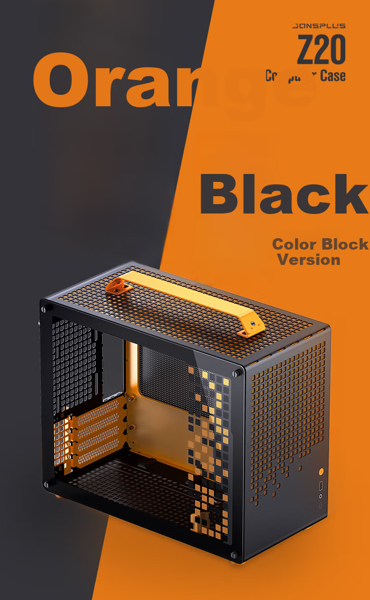 JONSBO Z20 Orange/black MATX Case (Detachable Handle, 240mm Radiator Support, 163mm Air Cooling, ATX PSU Compatible, Long Graphics Card Support, Type-C Gen2) 1