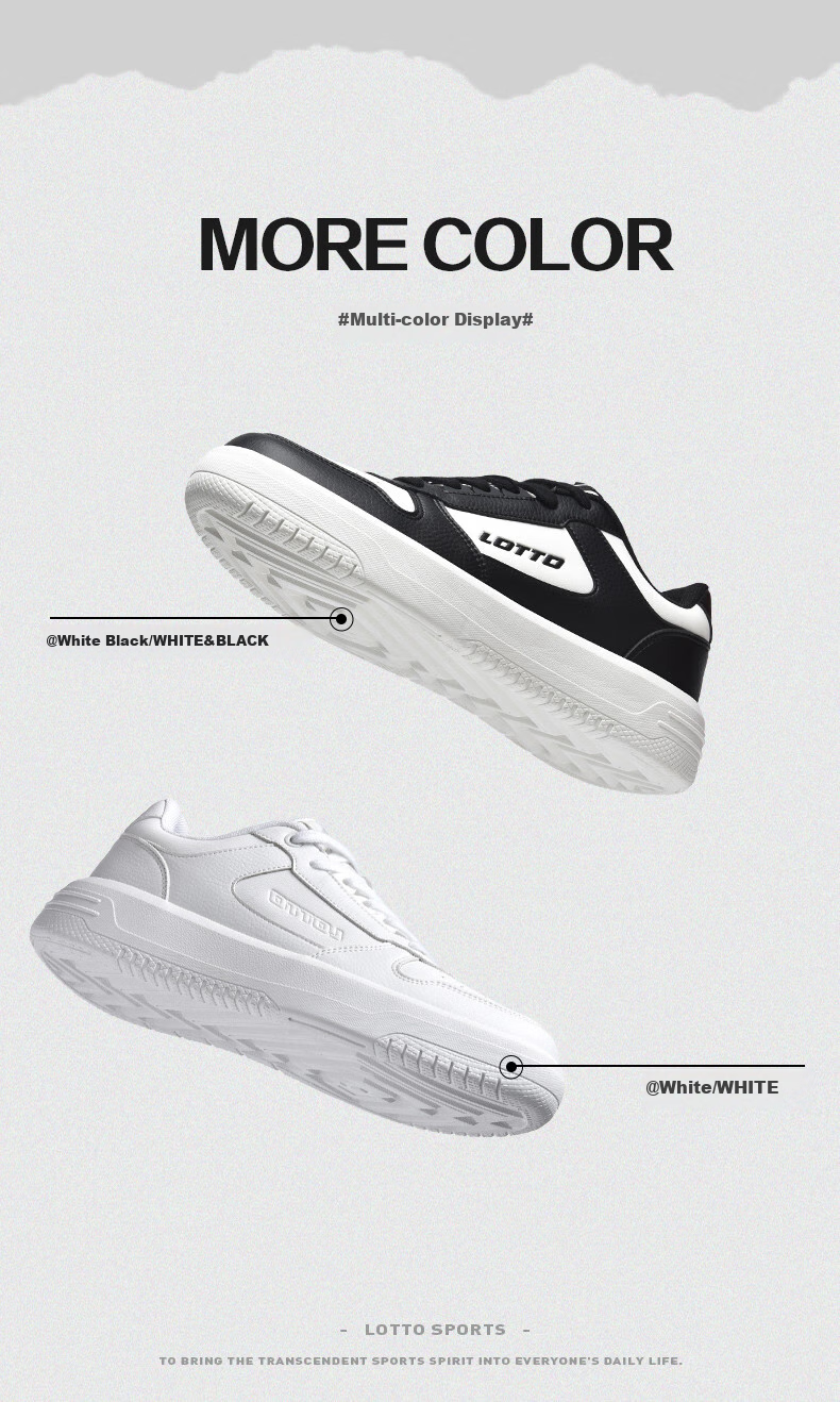 LOTTO Low-Top Breathable Casual Sneakers for Men, Versatile Lightweight Soft-Soled White Shoes, Model 8072, White/black, Size 43 3