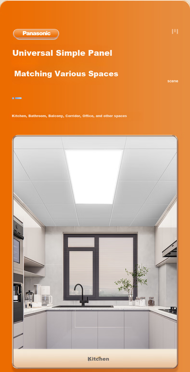 Panasonic Kitchen LED Integrated Ceiling Light, 300x300 Ceiling Light, Bathroom High Brightness Panel Light, Flat Panel Light, 18W 10