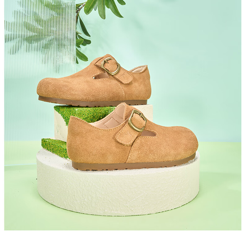 RED DRAGONFLY Children's Autumn Shoes, Boys And Girls Flats, Soft-Soled Birkenstock-Style Shoes, Small Leather Shoes, Q51BPPF406, Khaki Color, Size 32 5