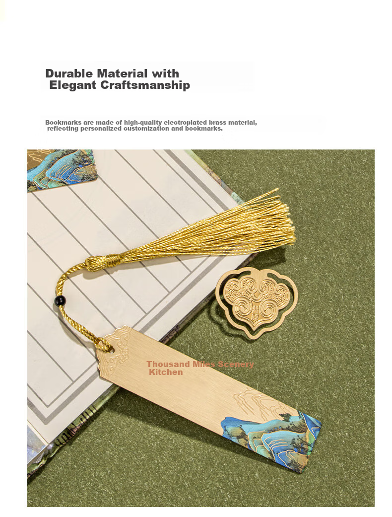 TIANSE Qianli Jiangshan Brass Bookmark Gift Box, Chinese Style Forbidden City Cultural And Creative Souvenir, Gift for Teachers, Commemorative Item, Birthday Party TS-5937 Round Clasp 5