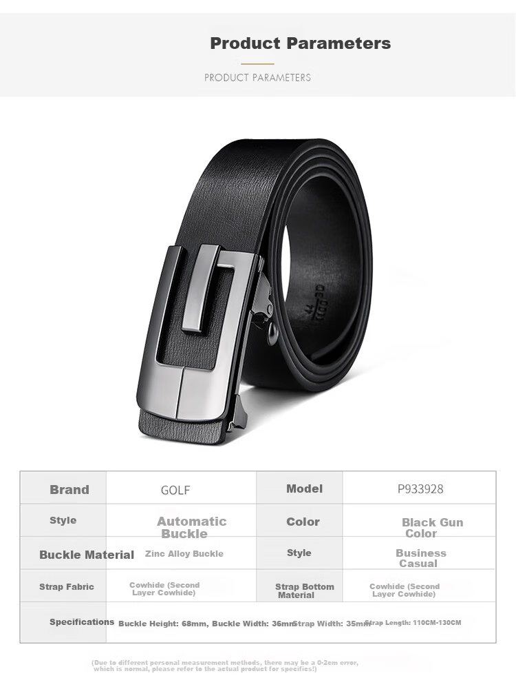 GOLF Men's Belt, Durable Cowhide, Automatic Buckle, Business Casual Jeans Belt, Gift Box Packaging, Present for Boyfriend 9
