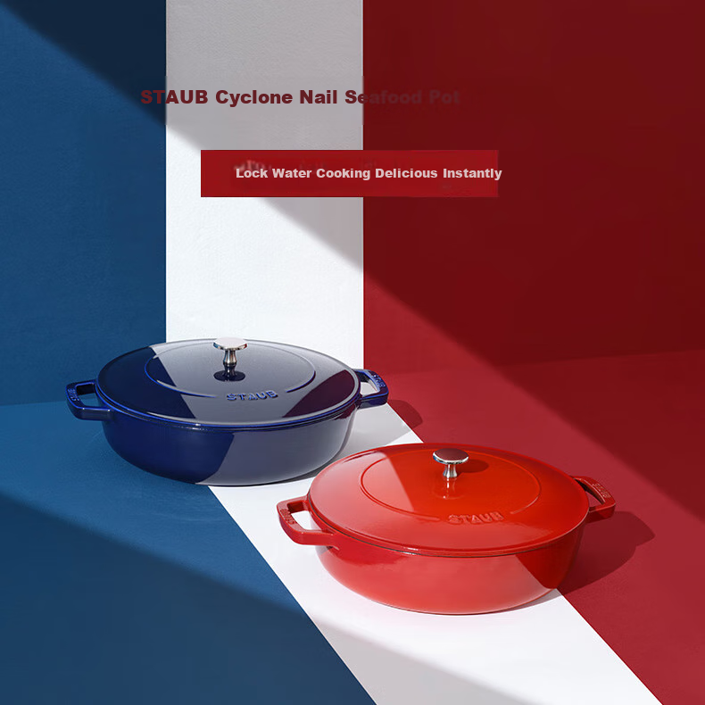 Staub French Imported Whirlwind Nail Pot, Double-Ear Soup Cooking Pot, Seafood Pot, Cherry Red, 28cm, 40511-474 1