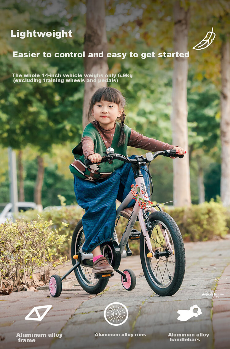 Mengdasheng F01 Children's Bicycle, Aluminum Alloy Ultra-Light Mountain Bike, Fun Ride for Ages 3-6 with Training Wheels And Pedals, 14-Inch Silver 2