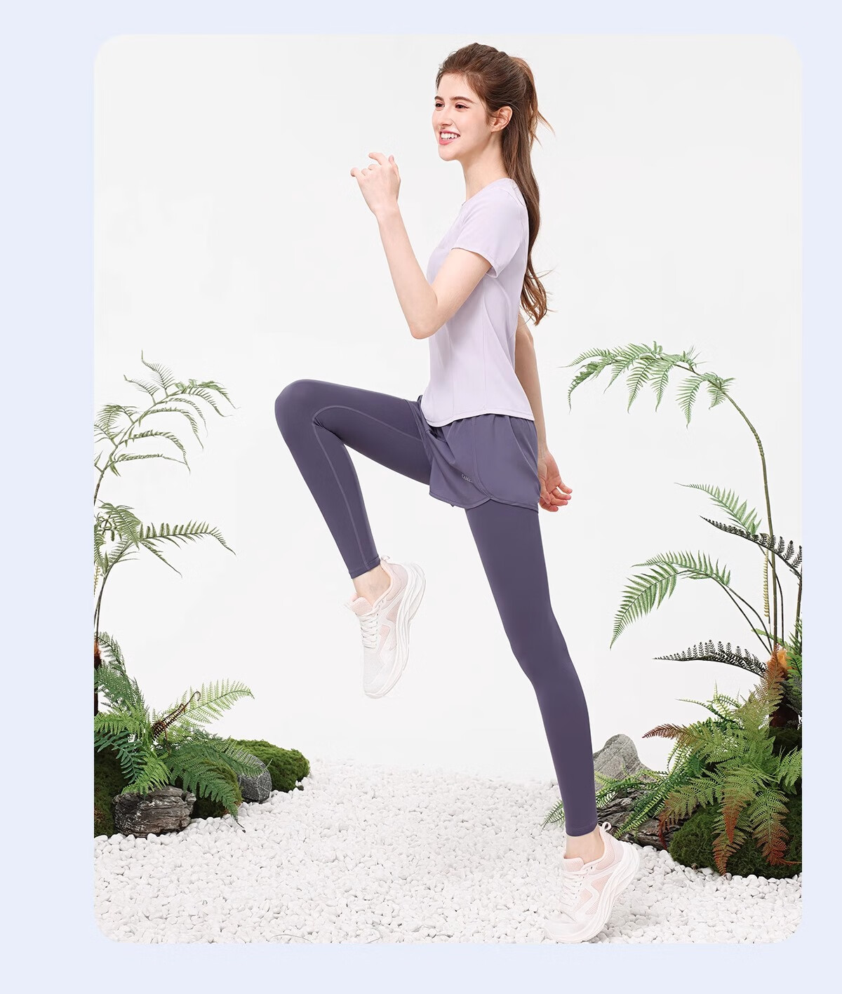 CAMEL Yoga Set Quick-Dry Breathable Sports Women's Short-Sleeve Two-Piece Set L Ice Blue/gray Lavender, Stand-Up Collar Style 35