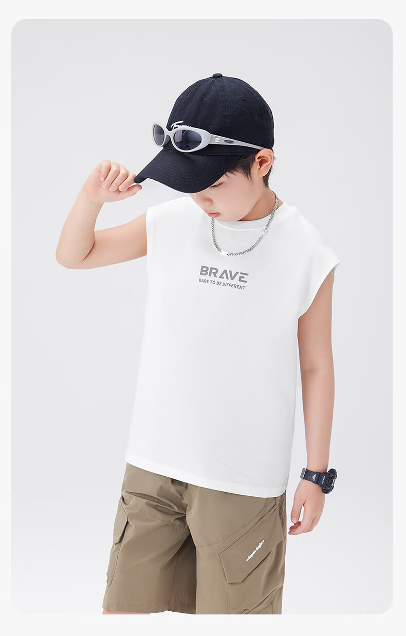 Zuo Xi Boys' Pure Cotton Vest Children's Summer T-Shirt 2026 New Boys' Sleeveless Top Base Shirt Black 130 25