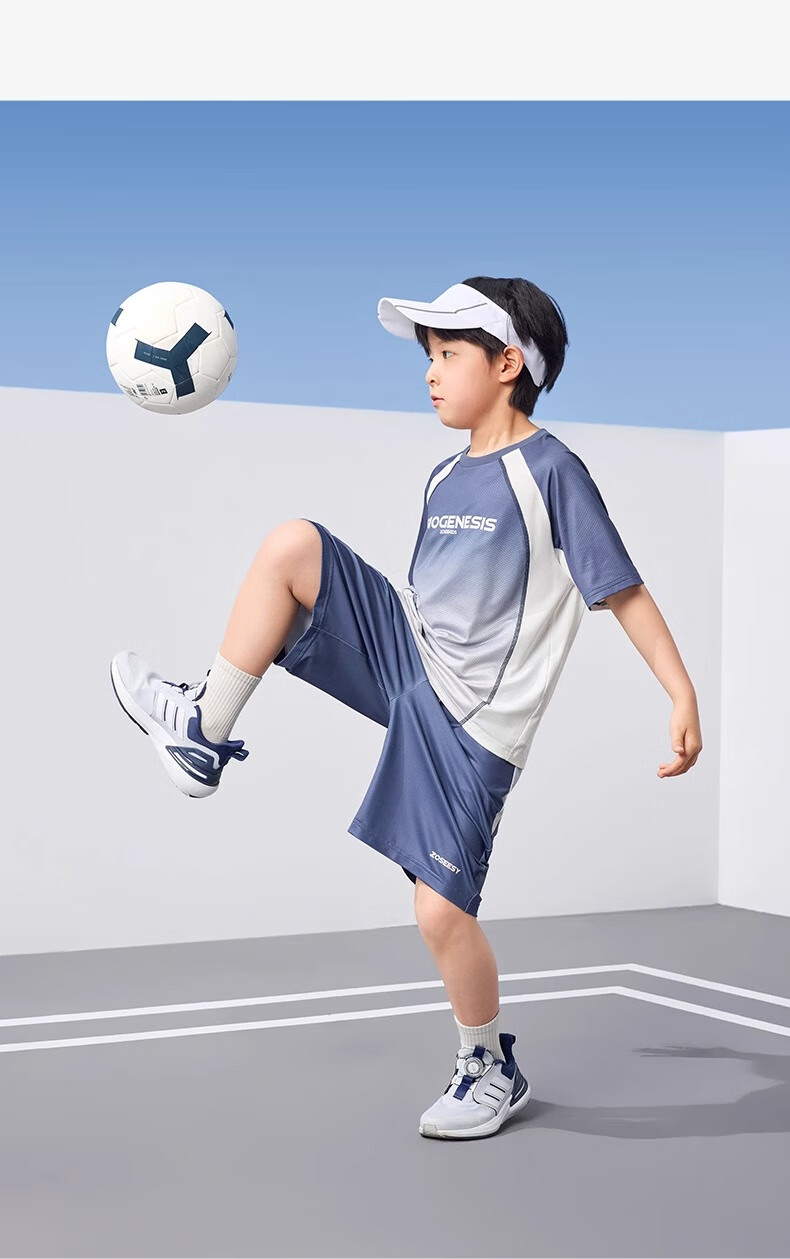 Zuoxi Boys' Quick-Dry Sports Summer Set, 2026 New Style Children's Short-Sleeve Basketball Outfit, Two-Piece Trendy Set, Blue, Size 160 10