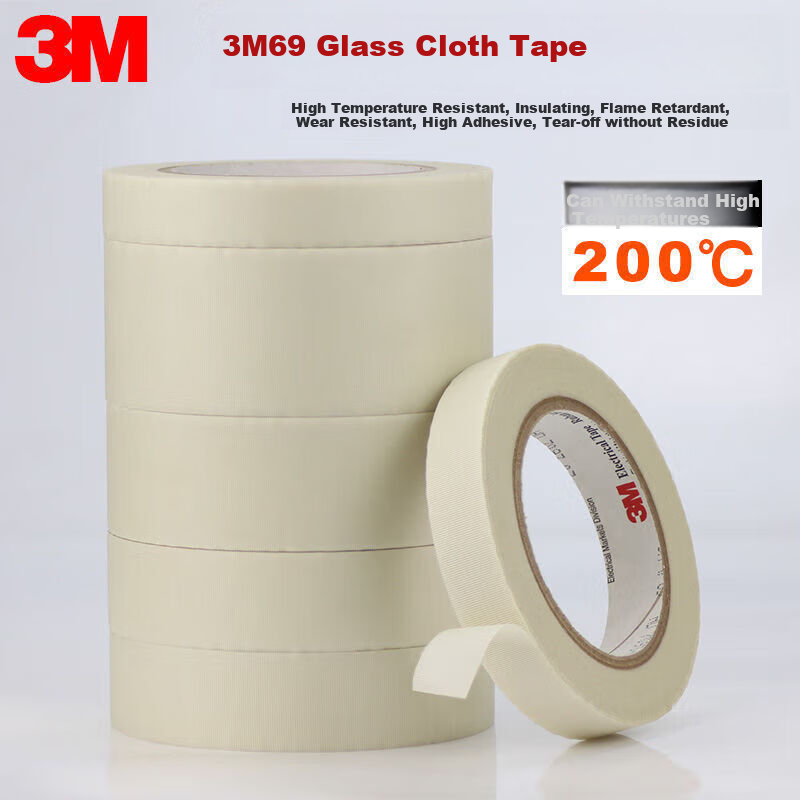 3M Glass Cloth Tape, Heat-Resistant Single-Sided Tape, Insulating Tape, 1 Roll (20mm*3 3M) 69#
