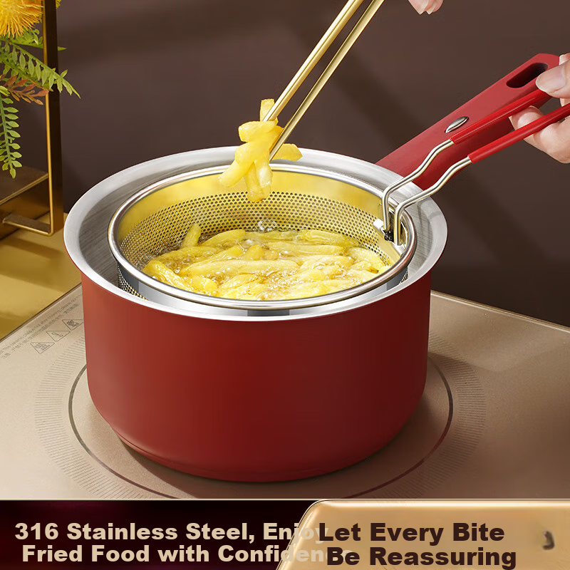SSN Frying Pan, 316 Stainless Steel, Specially Designed for Frying, Household Small Frying Pan, for Frying French Fries And Chicken Wings, Gas Stove Compatible Deep Fryer 3