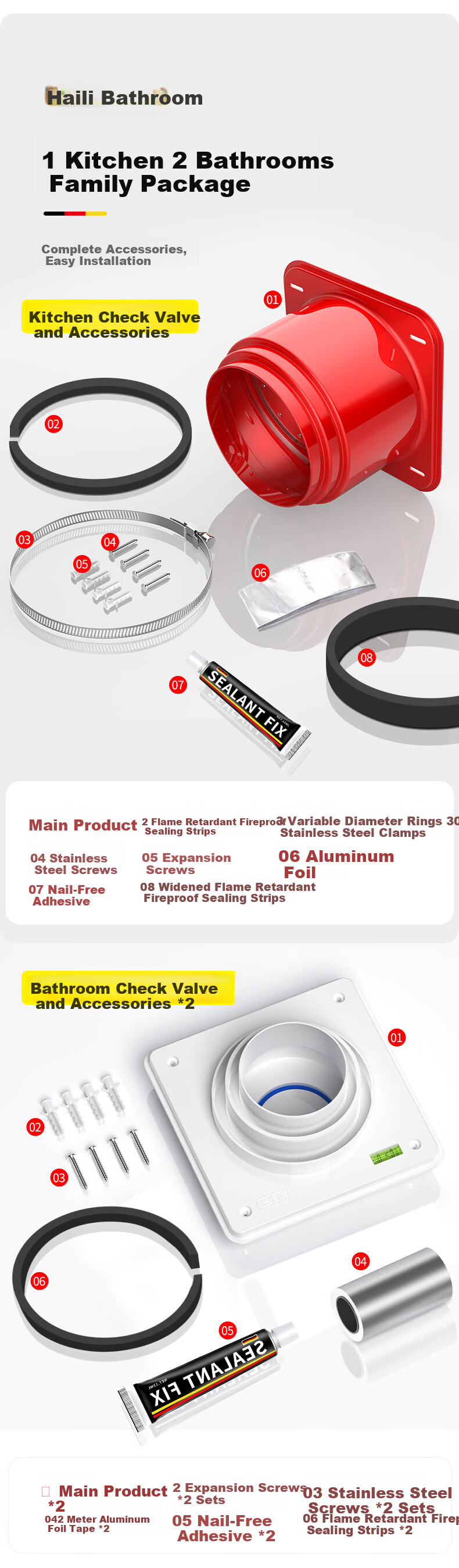 Haili Range Hood Check Valve, Bathroom Flue Kitchen Oil Smoke Dedicated One-Bathroom Two-Flue Range Hood Non-Return Valve Y12 2