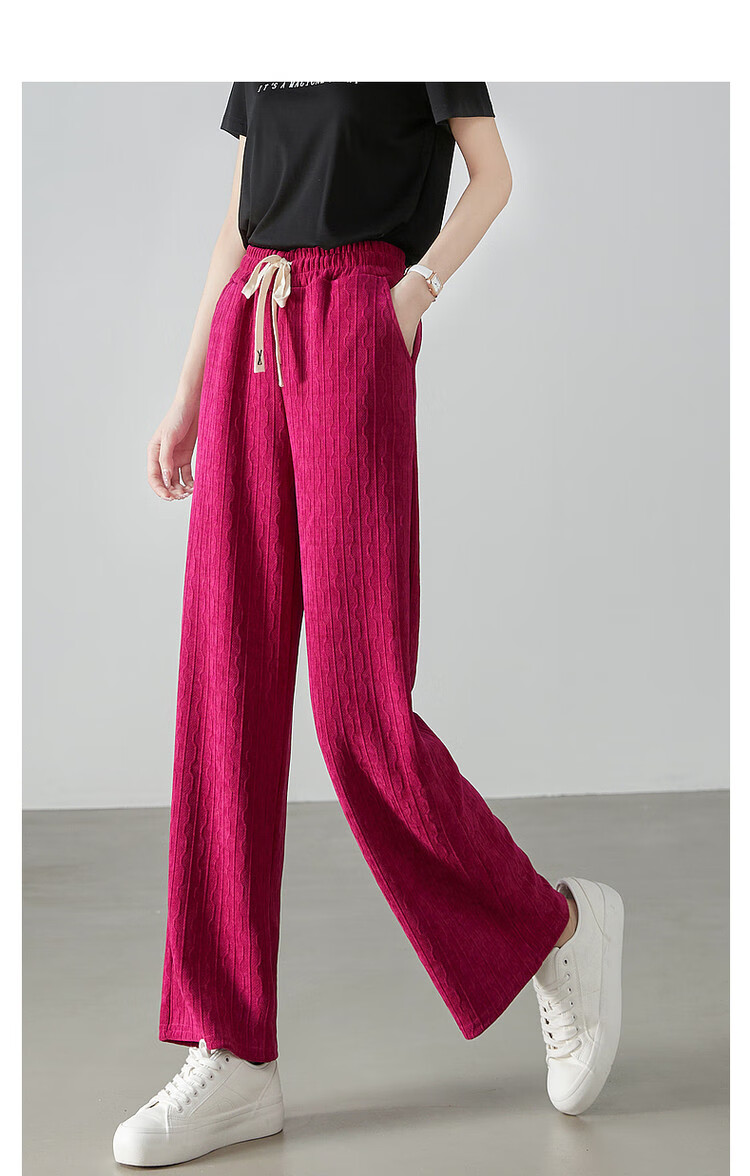 Dme [Flowing Water Pattern Drawstring Wide-Leg Pants], Mid-Rise Loose Slightly Elastic Long Trousers, Drawstring Women's Casual Pants 9