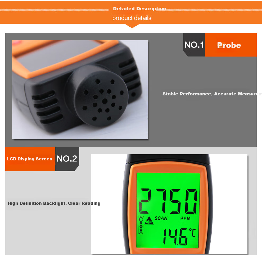 Xima AR8200 Carbon Dioxide Detector, CO2 Alarm, Handheld Gas Detector, Sound And Light Alarm 7