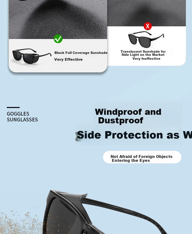 Cuntiandaofu Safety Glasses, Shower Room Mirror, Anti-Pollen And Dust Protection, Cataract Surgery Postoperative Specialized Glasses, Black Frame with Polarized Gray Lenses 9
