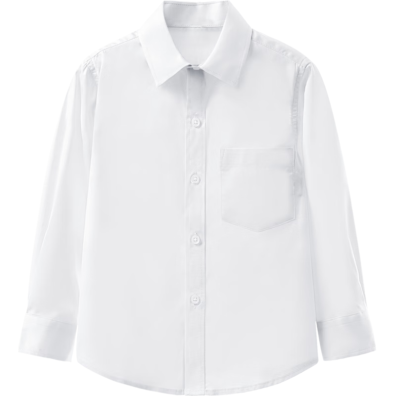 Luomeng White Long-Sleeve Shirt for Boys And Girls, Children's Spring And Autumn Dress Shirt for Performances, White Long-Sleeve Shirt with Pocket, Size 110